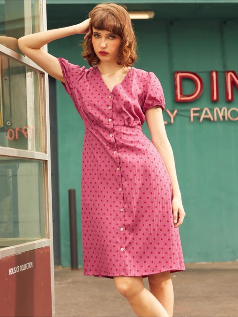 NWT ModCloth Sundae Stunner Button Front Dress - Pink Polka Dot